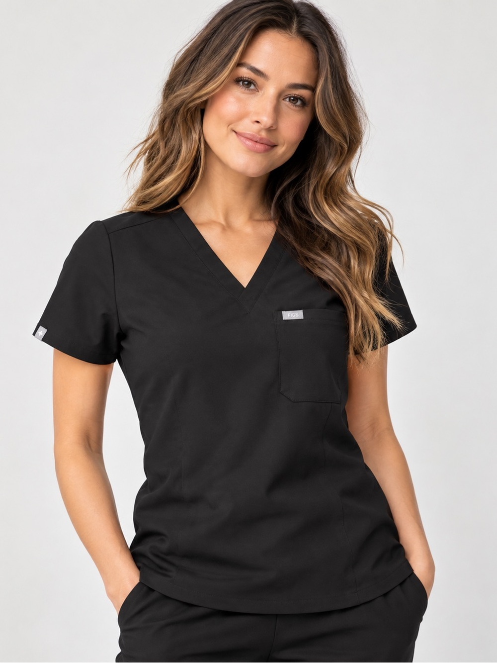 FIGS Catarina Scrub Top Womens XS Black One Pocket V Neck Medical Nurse